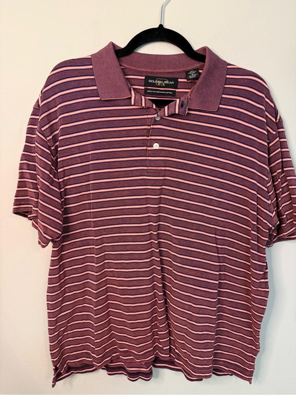 Golden Bear Men's Mauve Striped Polo Rugby Golf Shirt